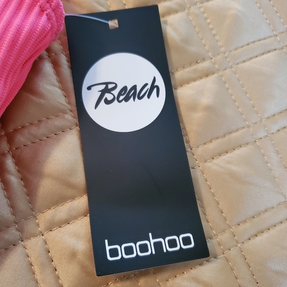 NWT Beach Boohoo Ribbed Itsy Bitsy Pink Bikini, Size 10 - Picture 5 of 13